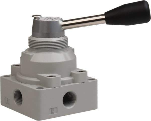 Value Collection - 3/8" NPT Manual Mechanical Valve - 4-Way, 3 Position with L Cock Device, 0.976 CV Rate & 127.98 Max psi - Exact Industrial Supply