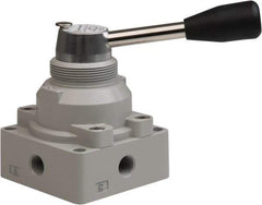 Value Collection - 1/4" NPT Manual Mechanical Valve - 4-Way, 3 Position with L Cock Device, 0.976 CV Rate & 127.98 Max psi - Exact Industrial Supply