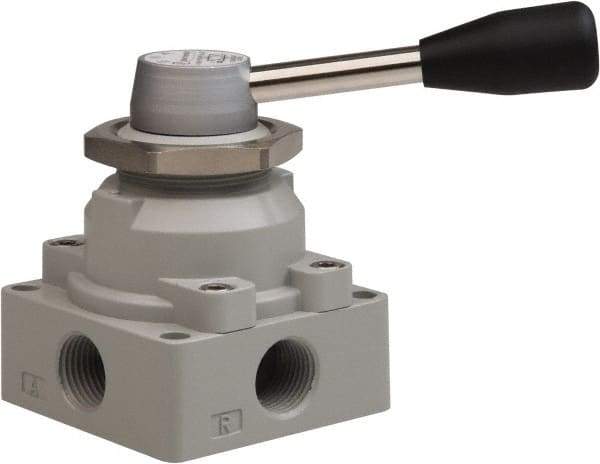 Value Collection - 1/2" NPT Manual Mechanical Valve - 4-Way, 3 Position with I Panel Nut, 0.976 CV Rate & 127.98 Max psi - Exact Industrial Supply