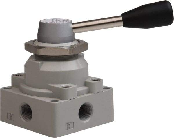 Value Collection - 3/8" NPT Manual Mechanical Valve - 4-Way, 3 Position with I Panel Nut, 0.976 CV Rate & 127.98 Max psi - Exact Industrial Supply