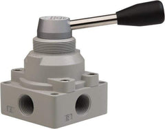PRO-SOURCE - 1/2" NPT Manual Mechanical Valve - 4-Way, 3 Position, Lever, 0.98 CV Rate & 127.98 Max psi - Exact Industrial Supply