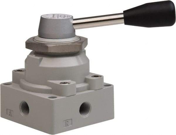 Value Collection - 1/4" NPT Manual Mechanical Valve - 4-Way, 3 Position with I Panel Nut, Lever, 0.98 CV Rate & 127.98 Max psi - Exact Industrial Supply
