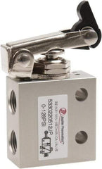 Value Collection - 1/8" NPT 3 Way, 2 Position Mini Mechanical Valve - 0.298 CV Rate, 7 CFM, 127.98 Max psi, One Way Roller/Spring Actuator - Exact Industrial Supply