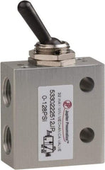 PRO-SOURCE - 1/8" NPT 3 Way, 2 Position Mini Mechanical Valve - 0.298 CV Rate, 7 CFM, 127.98 Max psi, Toggle/Manual Actuator - Exact Industrial Supply