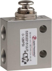 PRO-SOURCE - 1/8" NPT 3 Way, 2 Position Mini Mechanical Valve - 0.298 CV Rate, 7 CFM, 127.98 Max psi, Palm Button/Spring Actuator - Exact Industrial Supply