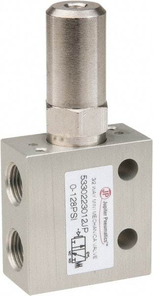 PRO-SOURCE - 1/8" NPT 3 Way, 2 Position Mini Mechanical Valve - 0.298 CV Rate, 7 CFM, 127.98 Max psi, Air Pilot/Spring Actuator - Exact Industrial Supply