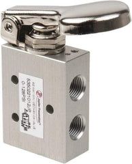 PRO-SOURCE - 1/8" NPT 5 Way, 2 Position Mini Mechanical Valve - 0.34 CV Rate, 9 CFM, 127.98 Max psi, Finger Button/Spring Actuator - Exact Industrial Supply