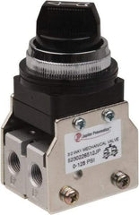 Value Collection - 1/8" NPT Mechanically Operated Air Valve - 3 Way, 2 Position, Two Stack Selector/Manual, 0.76 CV Rate & 127.98 Max psi - Exact Industrial Supply