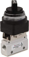 PRO-SOURCE - 1/8" NPT Mechanically Operated Air Valve - 3 Way, 2 Position, Selector/Manual, 0.1 CV Rate & 127.98 Max psi - Exact Industrial Supply