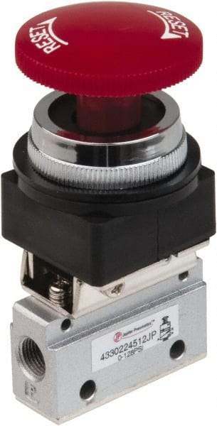 PRO-SOURCE - 1/8" NPT Mechanically Operated Air Valve - 3 Way, 2 Position, Palm Button/Manual, 0.1 CV Rate & 127.98 Max psi - Exact Industrial Supply