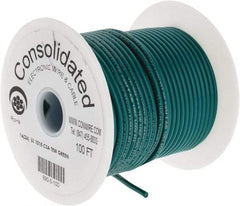 Made in USA - 16 AWG, 26 Strand, 100' OAL, Tinned Copper Hook Up Wire - Green PVC Jacket, 0.117" Diam - Exact Industrial Supply