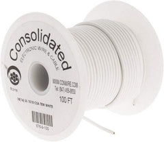 Made in USA - 18 AWG, 16 Strand, 100' OAL, Tinned Copper Hook Up Wire - White PVC Jacket, 0.106" Diam - Exact Industrial Supply