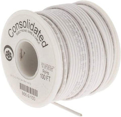 Made in USA - 22 AWG, 7 Strand, 100' OAL, Tinned Copper Hook Up Wire - White PVC Jacket, 0.091" Diam - Exact Industrial Supply