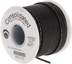 Made in USA - 22 AWG, 7 Strand, 100' OAL, Tinned Copper Hook Up Wire - Black PVC Jacket, 0.091" Diam - Exact Industrial Supply