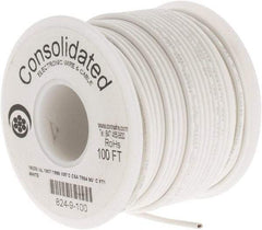 Made in USA - 16 AWG, 26 Strand, 100' OAL, Tinned Copper Hook Up Wire - White PVC Jacket, 0.092" Diam - Exact Industrial Supply