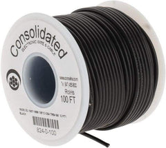 Made in USA - 16 AWG, 26 Strand, 100' OAL, Tinned Copper Hook Up Wire - Black PVC Jacket, 0.092" Diam - Exact Industrial Supply