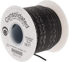Made in USA - 18 AWG, 16 Strand, 100' OAL, Tinned Copper Hook Up Wire - Black PVC Jacket, 0.08" Diam - Exact Industrial Supply