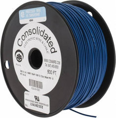Made in USA - 20 AWG, 10 Strand, 500' OAL, Tinned Copper Hook Up Wire - Blue PVC Jacket, 0.07" Diam - Exact Industrial Supply