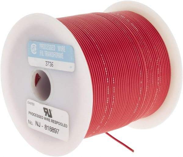 Made in USA - 22 AWG, 7 Strand, 500' OAL, Tinned Copper Hook Up Wire - Red PVC Jacket, 0.062" Diam - Exact Industrial Supply