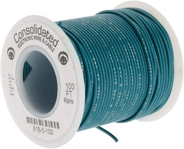 Made in USA - 22 AWG, 7 Strand, 100' OAL, Tinned Copper Hook Up Wire - Green PVC Jacket, 0.062" Diam - Exact Industrial Supply