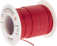 Made in USA - 26 AWG, 7 Strand, 100' OAL, Tinned Copper Hook Up Wire - Red PVC Jacket, 0.051" Diam - Exact Industrial Supply