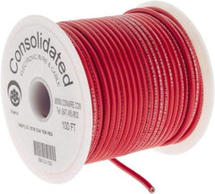 Made in USA - 14 AWG, 41 Strand, 100' OAL, Tinned Copper Hook Up Wire - Red PVC Jacket, 0.136" Diam - Exact Industrial Supply
