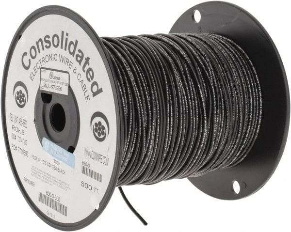 Made in USA - 16 AWG, 26 Strand, 500' OAL, Tinned Copper Hook Up Wire - Black PVC Jacket, 0.117" Diam - Exact Industrial Supply