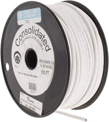 Made in USA - 12 AWG, 65 Strand, 100' OAL, Tinned Copper Hook Up Wire - White PVC Jacket, 0.155" Diam - Exact Industrial Supply