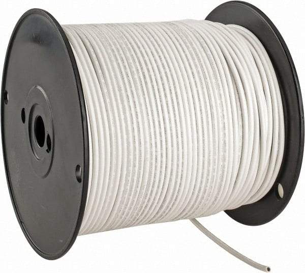 Made in USA - 12 AWG, 65 Strand, 500' OAL, Tinned Copper Hook Up Wire - White PVC Jacket, 0.155" Diam - Exact Industrial Supply