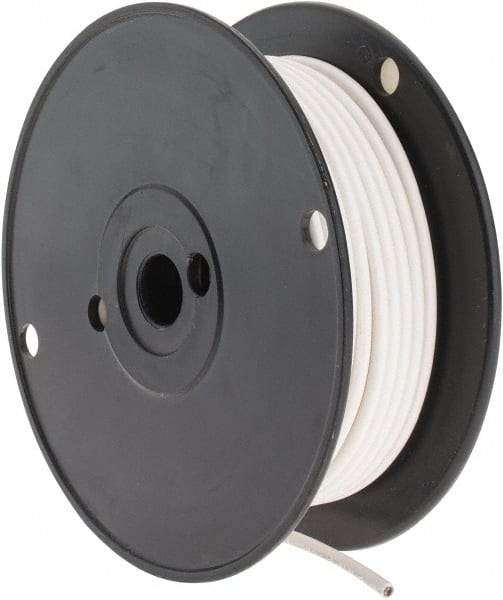 Made in USA - 10 AWG, 105 Strand, 100' OAL, Tinned Copper Hook Up Wire - White PVC Jacket, 0.18" Diam - Exact Industrial Supply