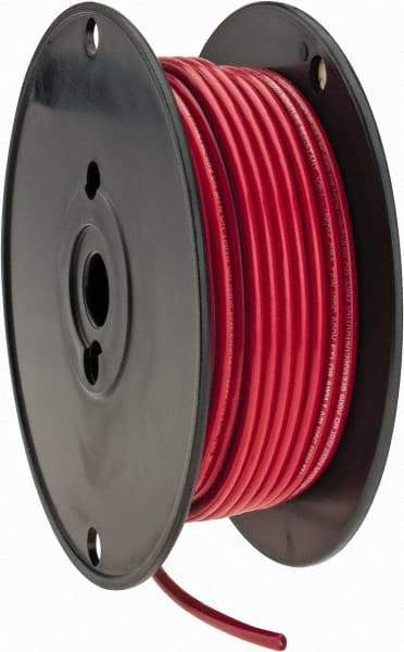 Made in USA - 10 AWG, 105 Strand, 100' OAL, Tinned Copper Hook Up Wire - Red PVC Jacket, 0.18" Diam - Exact Industrial Supply