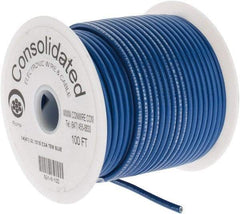 Made in USA - 14 AWG, 41 Strand, 100' OAL, Tinned Copper Hook Up Wire - Blue PVC Jacket, 0.136" Diam - Exact Industrial Supply
