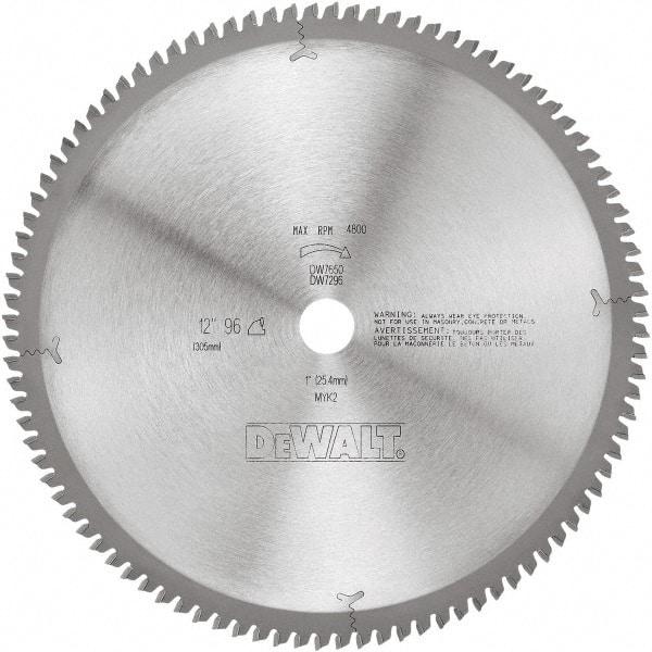 DeWALT - 12" Diam, 1" Arbor Hole Diam, 96 Tooth Wet & Dry Cut Saw Blade - Tungsten Carbide-Tipped, Standard Round Arbor - Exact Industrial Supply