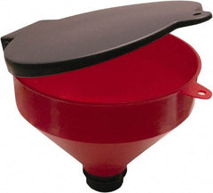 Funnel King - 8" High x 9-1/8" Diam, Polypropylene, Manual Closing Drum Funnel with Lockable Lid - 55 Gal Drum/Pail Capacity - Exact Industrial Supply
