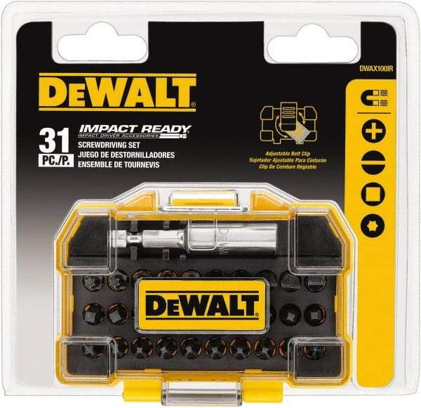 DeWALT - 31 Piece, Screwdriver Tamperproof Bit Set - #1, #2 & #3 Phillips, #1, #2 & #3 Square Recess - Exact Industrial Supply
