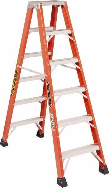 Louisville - 5 Steps, 6' High, Type IAA Rating, Fiberglass Twin Front Ladder - 375 Lb Capacity, 23" Base Width - Exact Industrial Supply