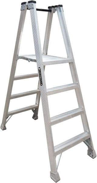 Louisville - 3 Steps, 4' High, Type IA Rating, Aluminum Platform Ladder - 300 Lb Capacity, 25-3/8" Base Width - Exact Industrial Supply