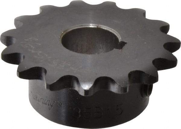 Browning - 15 Teeth, 3/8" Chain Pitch, Chain Size 35, Finished Bore Sprocket - 5/8" Bore Diam, 1.804" Pitch Diam, 1.99" Outside Diam - Exact Industrial Supply
