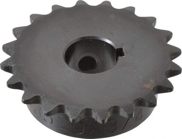 Browning - 20 Teeth, 3/8" Chain Pitch, Chain Size 35, Finished Bore Sprocket - 3/4" Bore Diam, 2.397" Pitch Diam, 2.59" Outside Diam - Exact Industrial Supply