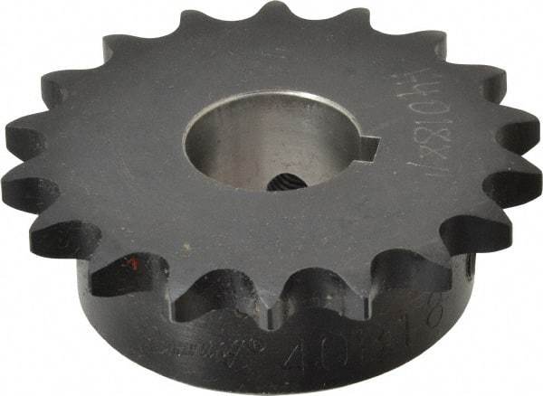 Browning - 18 Teeth, 1/2" Chain Pitch, Chain Size 40, Finished Bore Sprocket - 1" Bore Diam, 2.879" Pitch Diam, 3.14" Outside Diam - Exact Industrial Supply