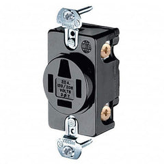 Hubbell Wiring Device-Kellems - 120/208 VAC 20A NEMA 18-20R Industrial Grade Black Straight Blade Single Receptacle - Exact Industrial Supply