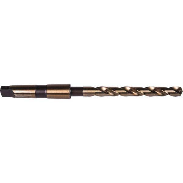 Taper Shank Drill Bit: 0.9531″ Dia, 3MT, 135 °, High Speed Steel Gold & Oxide Finish, 11″ OAL, Notched Point, Spiral Flute