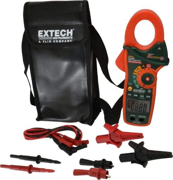 Extech - EX840, CAT IV, Digital True RMS Auto Ranging Clamp Meter with 1.7" Clamp On Jaws - 1000 VAC/VDC, 1000 AC/DC Amps, Measures Voltage, Capacitance, Continuity, Frequency, Resistance, Temperature - Exact Industrial Supply