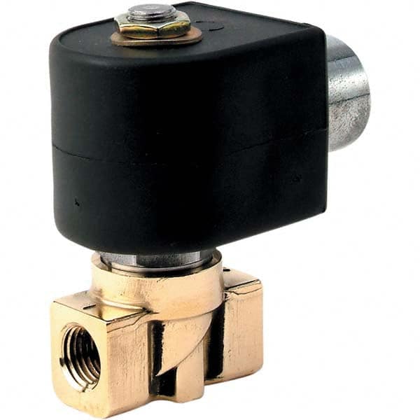 Parker - 24/60 VAC 1/4" NPT Port Brass Two-Way Direct Acting Solenoid Valve - Exact Industrial Supply