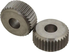 Made in USA - 3/4" Diam, 90° Tooth Angle, 14 TPI, Beveled Face, Form Type High Speed Steel Straight Knurl Wheel - 3/8" Face Width, 1/4" Hole, Circular Pitch, Series KP - Exact Industrial Supply