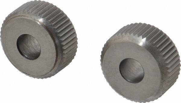 Made in USA - 3/4" Diam, 90° Tooth Angle, 21 TPI, Beveled Face, Form Type High Speed Steel Straight Knurl Wheel - 1/4" Face Width, 1/4" Hole, Circular Pitch, Series KP - Exact Industrial Supply