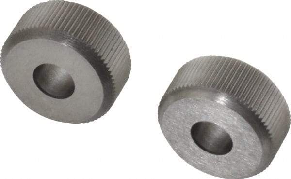 Made in USA - 3/4" Diam, 90° Tooth Angle, 33 TPI, Beveled Face, Form Type High Speed Steel Straight Knurl Wheel - 1/4" Face Width, 1/4" Hole, Circular Pitch, Series KP - Exact Industrial Supply