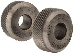 Made in USA - 3/16 Inch Face Width, 5/8 Inch Diameter, High Speed Steel Knurl Wheel Set - 7/32 Inch Hole Diameter, Beveled Face Knurl, Left and Right Hand Diagonal Pattern, Form, GR Series - Exact Industrial Supply
