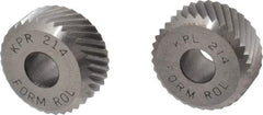 Made in USA - 3/8 Inch Face Width, 3/4 Inch Diameter, High Speed Steel Knurl Wheel Set - 1/4 Inch Hole Diameter, Beveled Face Knurl, Left and Right Hand Diagonal Pattern, Form, KP Series - Exact Industrial Supply