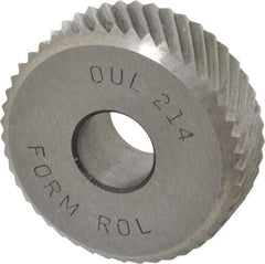 Made in USA - 3/8 Inch Face Width, 1 Inch Diameter, High Speed Steel Knurl Wheel Set - 5/16 Inch Hole Diameter, Beveled Face Knurl, Left and Right Hand Diagonal Pattern, Form, OU Series - Exact Industrial Supply
